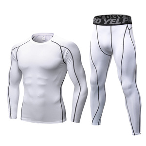 Set da uomo con Logo personalizzato da allenamento a asciugatura rapida camicia a compressione e pantaloni <span class=keywords><strong>Top</strong></span> <span class=keywords><strong>sportivo</strong></span> attillato a manica lunga - Product Image 6