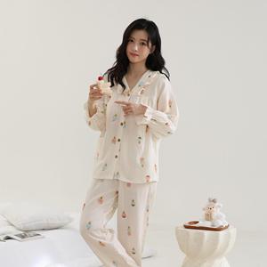 Set <span class=keywords><strong>pigiama</strong></span> premaman in garza di cotone 100% leggero in Crepe | Manica lunga, assorbente il sudore, traspirante, adatto all'allattamento - Product Image 4