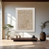 Toile murale contemporaine Wabi Sabi beige, grande peinture abstraite verticale moderne sur toile, peinte à la main pour la maison et la galerie