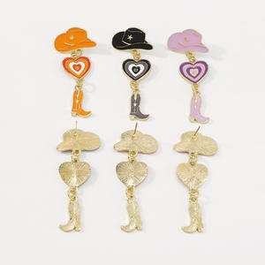 Venta al por mayor caliente Color esmalte corazón país occidental concierto Rodeo bota pendiente para <span class=keywords><strong>mujer</strong></span> estilo occidental Rosa vaquero <span class=keywords><strong>botas</strong></span> y sombrero pendientes - Product Image 5