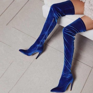 Latest Soft Solid Color Pointed Toe Big Size 43 Half-side Zip Women Sexy Long Thigh High Boots Big Size Women <b>Shoes</b> Wholesale - Product Image 1