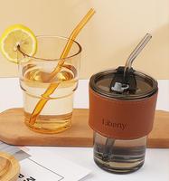 Couleur Gris Ambre Potable Gobelet Borosilicate Réutilisable Voyage Café Tasse En Verre Tasse Enfants Lait Tasse avec Paille et Couvercle