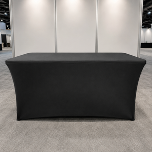 Arch Front Black 6ft Spandex Modern <b>Waterproof</b> Eco-Friendly Stretch Fitted <b>Table</b> <b>Cover</b> for DJ Booth & Seminars - Product Image 1