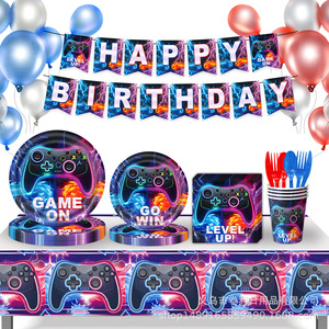 Articles de fête sur le thème du jeu : Vaisselle d'anniversaire, décorations, bannières, nappes – 40 à 60 pièces en papier avec impression numérique - Product Image 5