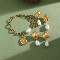 Ensemble de bracelet à breloques coquillage Dreamshow et boucles d'oreilles pendantes, fausse perle, acier inoxydable 316L, plaqué or 18 carats, bijoux de créateur