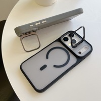Coque de téléphone magnétique mate avec cadre d'objectif en métal et béquille pour iPhone 17 Pro Max, protection antichoc et anti-rayures