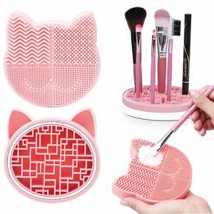 Multi-Function <b>Silicone</b> Makeup Brush Cleaner & Organizer - Cat Design Brush Stand Holder, Cleaning <b>Tool</b> for Brushes & Cosmetics - Product Image 1