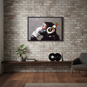 Printed Canvas: Monkey Graffiti Wall Art - Banksy Style Music Lover Gift,<b>BLACK</b> <b>FRAMED</b> CANVAS - Product Image 3