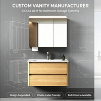 Ensemble de meubles de salle de bain à transfert thermique avec miroir intelligent LED et double tiroir de rangement, meuble-vasque mural étanche pour hôtels et maisons