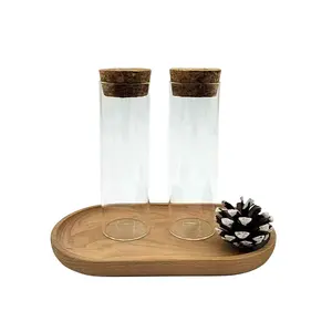 Vase en verre personnalisé de haute qualité vase en verre hydroponique bocaux en verre avec liège en bois pour mariage de fleurs