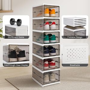 Armoire à chaussures pliable et empilable, installation facile, boîte de rangement pour chaussures en plastique transparente de grande capacité pour la maison - Product Image 4
