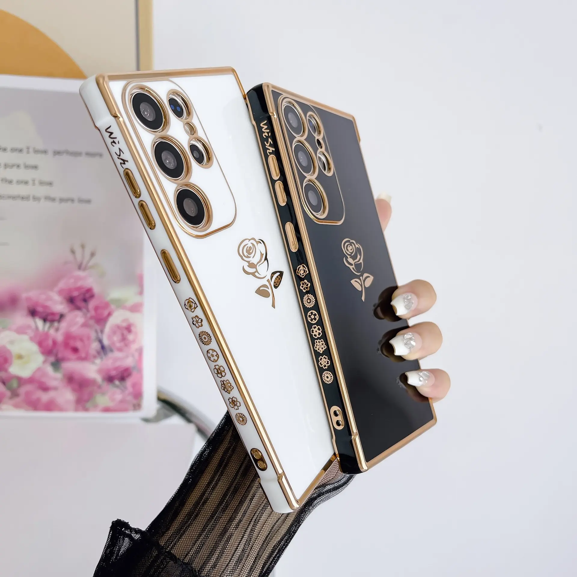 Werksverkauf Versandverkauf Luxus-Rose-Blumentopf galvanisierte weiche Telefonhülle für samsung galaxy s24 s23 ultra