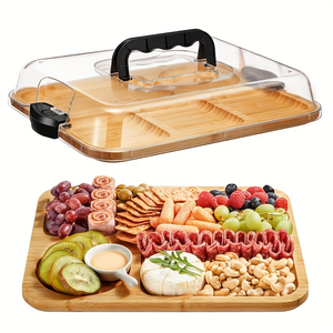 1 bandeja <span class=keywords><strong>de</strong></span> queso <span class=keywords><strong>de</strong></span> bambú con cubierta acrílica y cierre <span class=keywords><strong>de</strong></span> seguridad - Vajilla <span class=keywords><strong>de</strong></span> madera portátil y ecológica - Product Image 2