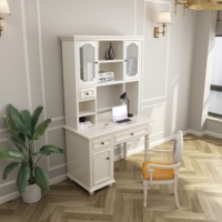 Bureau d'angle en L moderne et minimaliste avec étagère, en bois blanc, avec tiroirs de rangement, table compacte pour ordinateur portable, salon