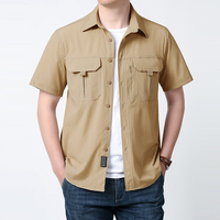 Chemise de pêche à manches courtes pour homme, personnalisée par l'usine OEM, imprimée, anti-humidité, multi-poches, vêtements de camping en plein air