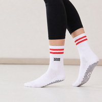 Chaussettes de sport personnalisées pour femmes, yoga, pilates, danse, chaussettes antidérapantes tricotées avec logo personnalisé, chaussettes de yoga mi-mollet