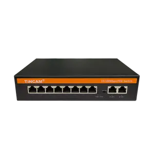 TiNCAM Factory OEM/ODM Conmutador de red POE 4 8 16 24 puertos 10/100M Conmutador de fibra Ethernet Conmutador POE Detección inteligente