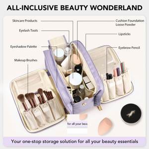 Travel Makeup <b>Bag</b> for Women Fashion Large Capacity Pouch Open Flat Cosmetic Portable Organizer - Product Image 3