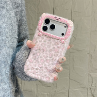 Funda de Teléfono Móvil de Felpa con Diseño de Leopardo de Dibujos Animados y Lazo para Orejas, para iPhone 17 16 15 14 13 Pro Max, Linda Funda Trasera 3D de Tela con Gato