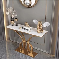 Table console étroite dorée, design moderne, mobilier de luxe pour salon, couloir, hôtel, meubles en métal