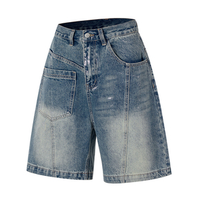 Shorts en jean épais pour homme, style streetwear, poche asymétrique, coupe décontractée et ample, nouveaux modèles - Product Image 2