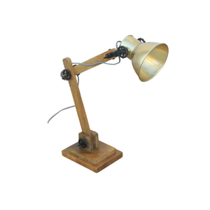 Lampe de table en bois et fer avec une élégante finition en laiton au design industriel intemporel, parfaite pour la chambre à coucher, le salon - Product Image 5