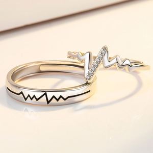 Silver Plated Romantic Ecg Heart Shape <b>Couple</b> <b>Ring</b> Open <b>Couple</b> <b>Ring</b> for Women Men Wedding Engagement Wedding Jewelry - Product Image 2
