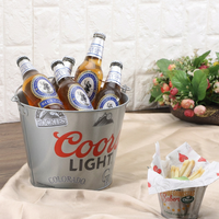 Ember Es Logam Galvanis 5QT dengan Logo Kustom, Pendingin Bir Anggur, Pegangan Ganda untuk Pesta Luar Ruangan, Grosir OEM