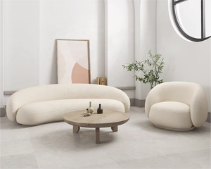 أريكة استرخاء بمقعدين، أريكة مقطعية منجدة بقماش صوف الخروف، مثالية للشقق وغرف المعيشة العصرية - Product Image 6