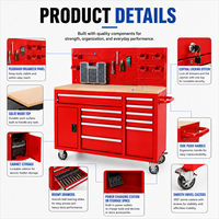 Armoire à outils industrielle à roulettes, 10 tiroirs et 1 porte latérale, chariot à outils grande capacité sur roues