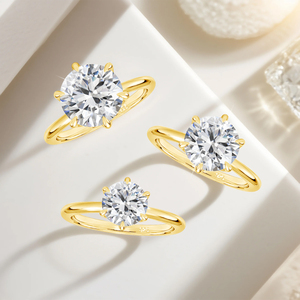 Joyería Chapada en Oro de <span class=keywords><strong>14K</strong></span> y Plata 925 Anillos de Lujo para Mujer que No se Desvanecen Anillo de Compromiso de Moissanita de 6 Puntas de 1ct 2ct 3ct - Product Image 5