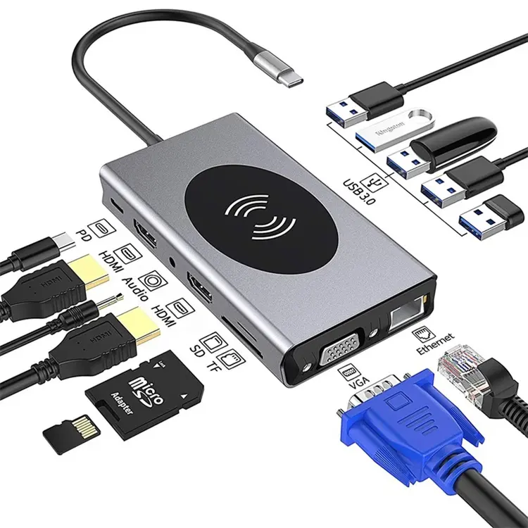맥북 프로/에어 USB 분배기 전화 무선 충전기 USB 허브 3 0 용 USB C 허브 듀얼 HDTV 어댑터 PD