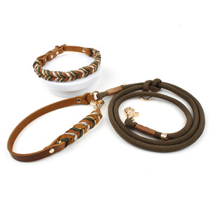 <b>Personalized</b> Luxury Soft Leather <b>Dog</b> <b>Collar</b> Leash Set Handbraided Rope Multifunctional Crossbody Ribbons - Product Image 1