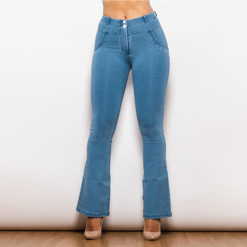 Vente en gros denim bleu taille haute grande taille, jean pour