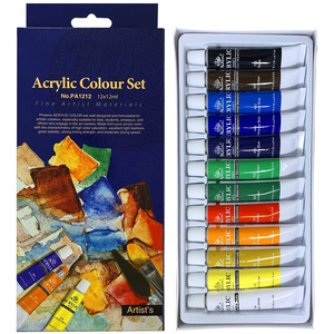 Juego de pintura acrílica de 12 Colores personalizado a bajo precio con 2 pinceles perfecto para lienzo madera cerámica - Product Image 1