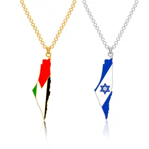 Hot Selling Middle East Map Pendant Necklace Stainless Steel Chain Israel Palestine Flag Necklace