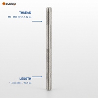 304 Stainless Steel Threaded Rods Threaded Bars GB/T 15389 DIN 976 A2-70 M3 M4 M5 M6 M8 M10 M12 M16 M20 M24 M30 M36 1m 2m 3m