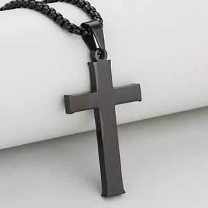 Collier pendentif croix simple en acier inoxydable, couleur argent, or, noir, pour hommes et femmes, bijoux religieux chrétiens, charmes de prière - Product Image 6