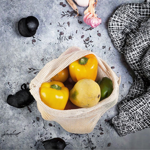 Organic Cotton Mesh <b>Net</b> Cloth Food <b>Bags</b> Drawstring Closure Small Size China Origin-Portable Shopping <b>Bags</b> for Fruits Vegetables - Product Image 3