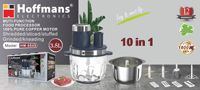 Penggiling Daging Hoffmans 10 in 1 Terbaik 1800W Motor Tembaga Murni 3.8L Wadah Ganda untuk Mengiris, Memotong, Mengupas, Garansi 12 Bulan