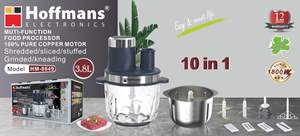 Hachoir à viande Hoffmans 10 <span class=keywords><strong>en</strong></span> 1, 1800W, moteur <span class=keywords><strong>en</strong></span> cuivre pur, 3,8L, double <span class=keywords><strong>bol</strong></span>, pour trancher, hacher, éplucher, garantie 12 mois - Product Image 6