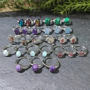 Desain populer cincin perhiasan kristal Boho batu alami Aquamarine cincin berlapis perak kuarsa biru dapat disesuaikan untuk hadiah Natal
