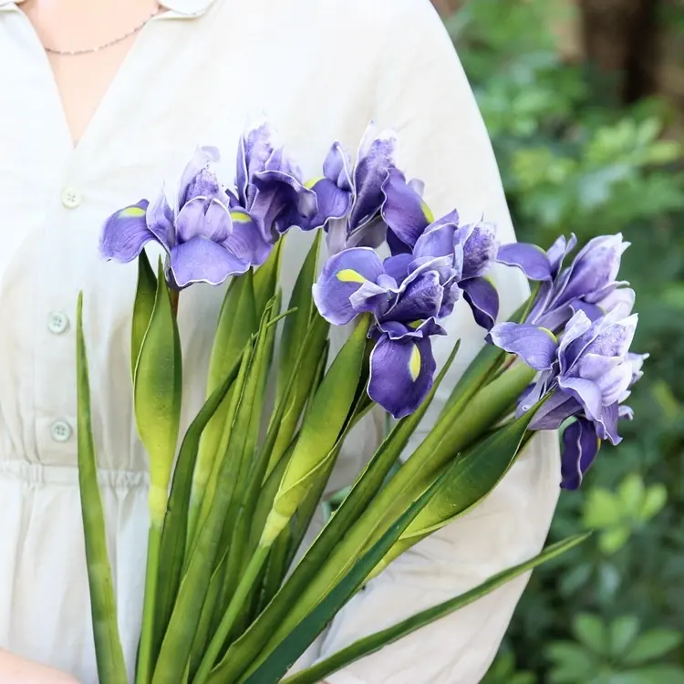 J-076 Single Stem Purple Iris Flowers Real Touch PU Iris Floral Artificial Iris Flowers For Home Decor