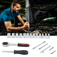 Juego de Herramientas para Reparación de Automóviles Podofo de 46 Piezas, Llave de Trinquete, Llave Dinamométrica, Destornillador, Juego de Llaves de Tubo, Perfecto para Reparación de Automóviles y Bicicletas