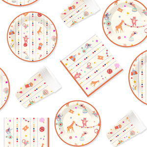 DAMAI - Juego de Vajilla Desechable con Diseño de Animales, Platos Redondos de Papel para Postre y Cena, Servilletas y Vasos, Artículos para Fiestas Infantiles - Product Image 4