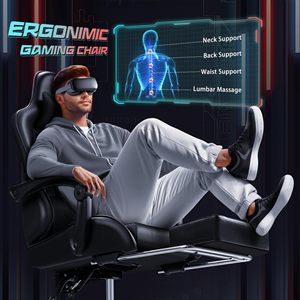 Fauteuil de massage et de jeu noir style course inclinable avec repose-pieds et accoudoirs réglables - Product Image 4