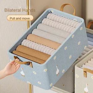Caja de Almacenamiento de Ropa de Tela Estilo Coreano, Organizador Rectangular para Armario con Estampado de Margaritas y Asas - Product Image 1