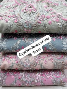 Designer Georgette Coupe Droite Kurti Avec Broderie Travail Palazzo avec Dupatta Indian Salwar Suit par Royal Export - Product Image 3