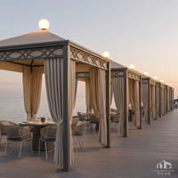 Pyramidenförmiger Aluminium-Gitterpavillon mit Pulverbeschichtetem Rahmen, Römischen Stangenvorhängen, Acryl-Lichtkugel-Oberteil, Luxuriöser Umweltfreundlicher Gartenpavillon