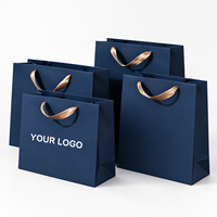 Sacs en papier kraft de luxe bleus imprimés sur mesure pour le shopping, emballage rigide pour la vente au détail, sacs pour bijoux, vêtements, mariage avec votre propre logo